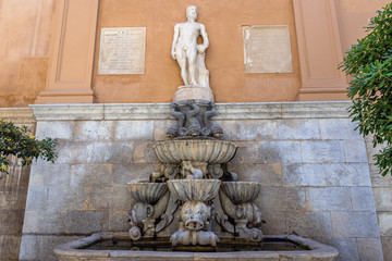 Saturn Fountain on the Old Town of in historic part of Trapani city, Sicily Island in Italy © Fotokon