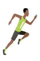 Fototapeta na wymiar Jpeg illustration of running man in flat design style. Sport. Run. Active fitness. Exercise and athlete. Variety of sport movements. Flat cartoon style. Side view. Simple design