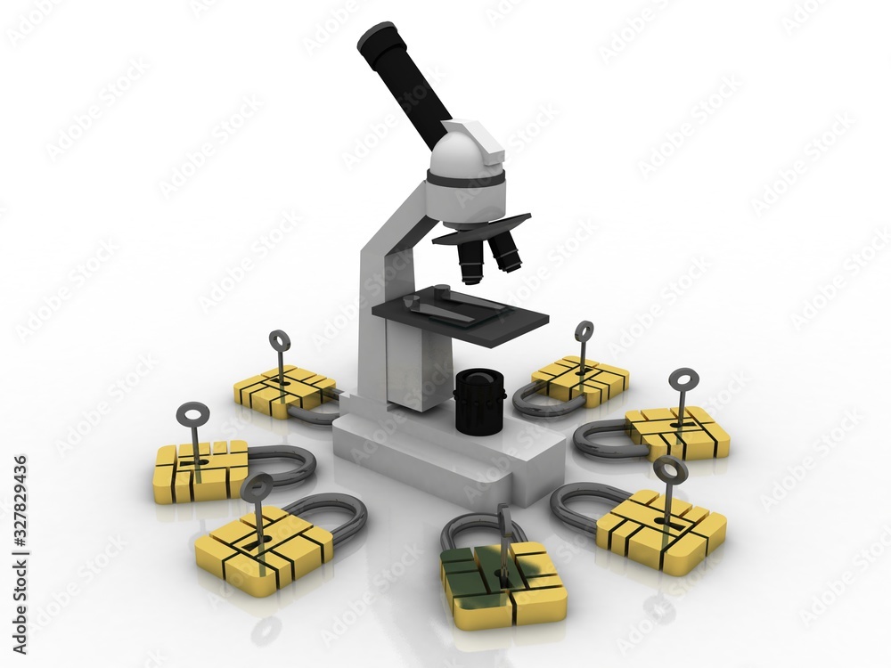 Poster 3d rendering microscope protection lock