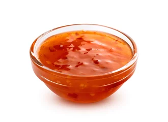 Fotobehang Chili Pepers Sweet and sour sauce isolated on white background  © xamtiw