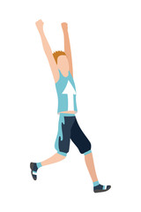 Fototapeta na wymiar Jpeg illustration of running man in flat design style. Sport. Run. Active fitness. Exercise and athlete. Variety of sport movements. Flat cartoon style. Side view. Simple design