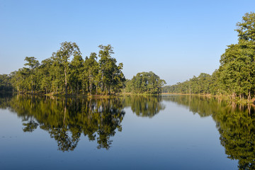 Beautiful quiet lake in Chitwan National Park on Nepal