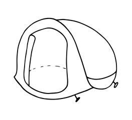 Hand drawn tent doodle icon. Simple black stroke.
