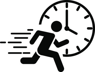 A running man with clock icon, immediate icon, vector - obrazy, fototapety, plakaty
