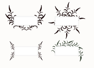Set of rectangular hand-drawn floral frames, nameplates.