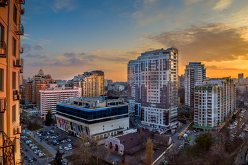 City view at sunset. Top view of the streets and houses. Odessa. Ukraine. - obrazy, fototapety, plakaty