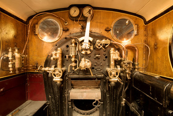 Vintage controls old panel of a working steam train