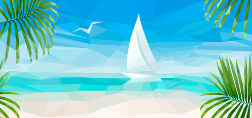 Fototapeta na wymiar Banner of the Blue Sea with a White Sailboat