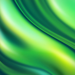 3d render, abstract fresh green silk wavy background, ripples, emerald green iridescent texture. Modern fashion textile, trendy design, silky fabric