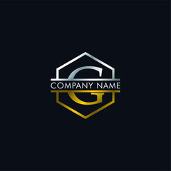 company logo vector of the letter G hexagon shape with silver and gold color