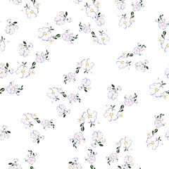 Fashionable cute pattern in nativel flowers. Floral seamless background for textiles, fabrics, covers, wallpapers, print, gift wrapping or any purpose.