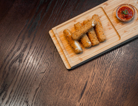 Close Up Of Vegan Nuggets On Table In Restaurant