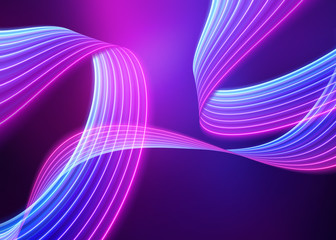 3d render, abstract neon background, pink blue light, glowing wavy lines, modern fashion ribbon concept, loops and curves. Ultraviolet spectrum. Vibrant colors.