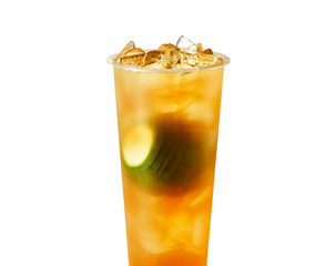 Green lemon iced beverage white background
