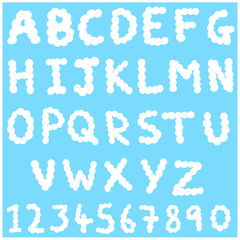 Fluffy Blue and White Cloud Sky Alphabet and Numbers Cartoon Illustrations