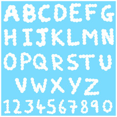 Obraz premium Fluffy Blue and White Cloud Sky Alphabet and Numbers Cartoon Illustrations