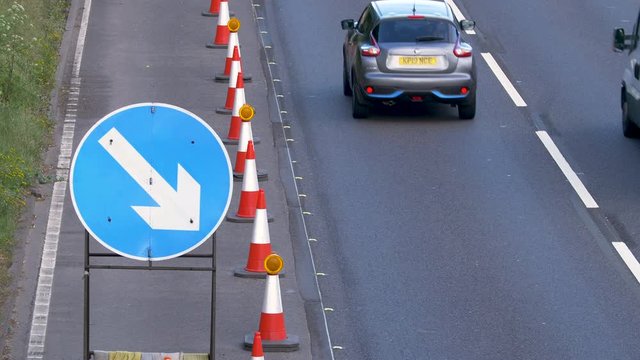 roadworks sign on uk motorway in england