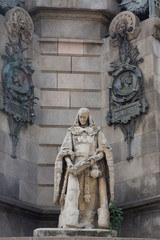 Detail of a Christopher Columbus monument in Barcelona, Span