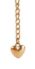 small gold heart and chain isolated on white
