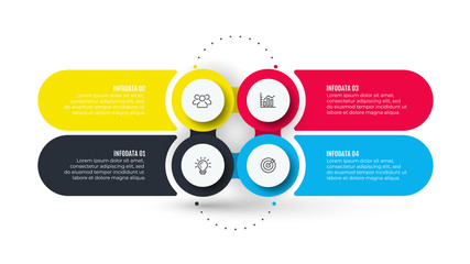 Business infographics concept with marketing icons. Vector business process with 4 options, steps and marketing icons.