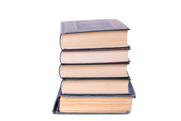 Pile of books in hard covers on a white background, isolate.