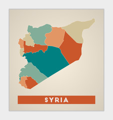 Syria poster. Map of the country with colorful regions. Shape of Syria with country name. Artistic vector illustration.