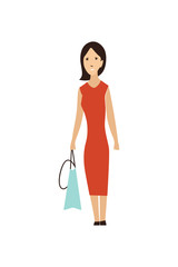 Cartoon Shopping People. Women character with gift paper bags. Jpeg illustration