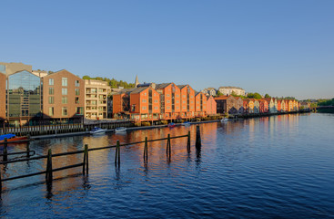 Obraz premium Cityscape of evening Trondheim, Norway - architecture background in july 2019