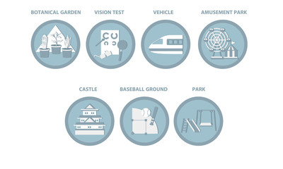 1/6青立体地図アイコン   旅行　観光　セット　青　白　イラスト　ベクター　アイコン　シンボル　クリップアート　旅行　地図　挿絵