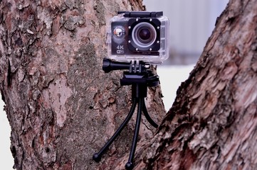 digital camera on tripod