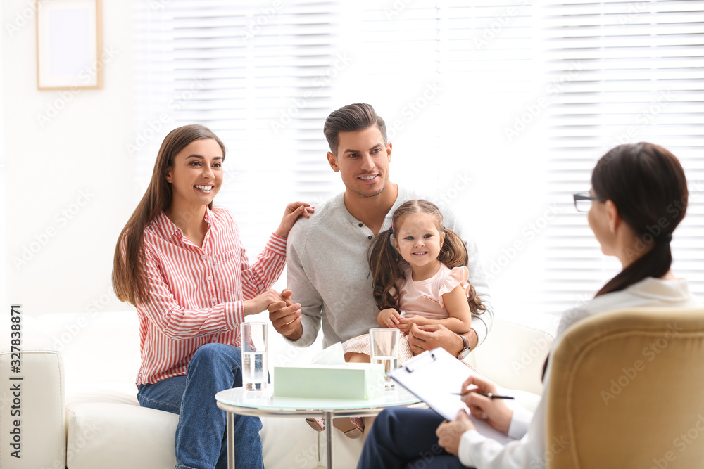 Wall mural Professional psychologist working with family in office