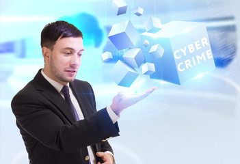 Business, Technology, Internet and network concept. Young businessman working on a virtual screen...