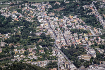 Fototapeta na wymiar Aerial view on Valderice town from Erice, small town located on a mountain near Trapani city, Sicily Island in Italy