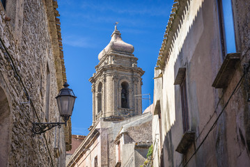 Tower of St Julian Church in Erice, small town located on a mountain near Trapani city, Sicily...