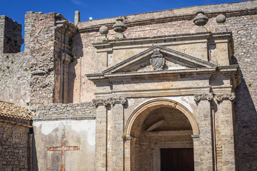 Entrance to St Dominic Church in Erice, small town located on a mountain near Trapani city, Sicily Island in Italy