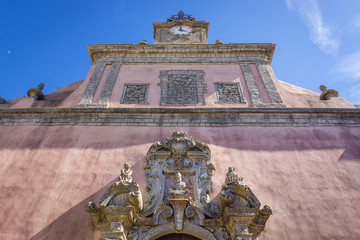 Facade of Roman Catholic Church of St Martin in Erice, small town located on a mountain near...
