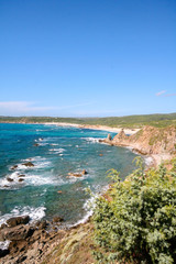 splendid panorama from the valley of the moon in sardinia with its granite rocks and the turquoise sea in the background