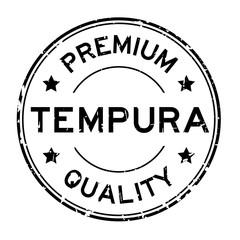 Grunge black premium quaity tempura word round rubber seal stamp on white background