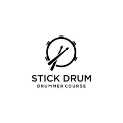Illustration of abstract drum sign with a stick to hit it for the logo of the drum study course - obrazy, fototapety, plakaty
