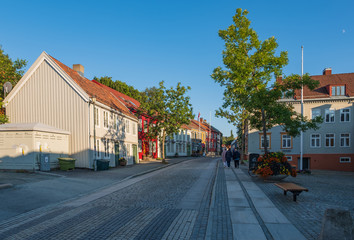 Trondheim, Norway, july 2019 : Bakklandet , old neighbourhood in Trondheim, with small wooden...