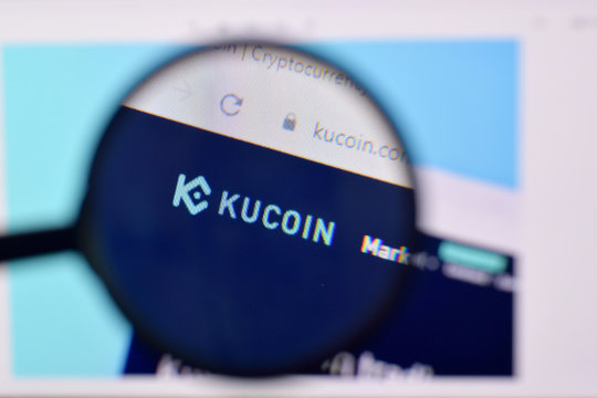 Homepage of kucoin website on the display of PC, url - kucoin.com.