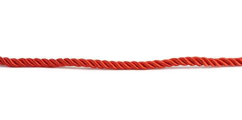 red twisted lace made of silk threads isolated on white background