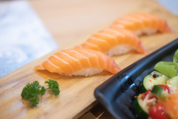 Close up of sushi with salmon