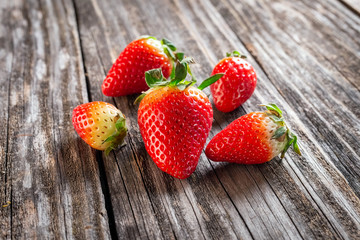 strawberries on wooden table