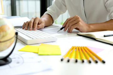 woman and man work for education or business on the table