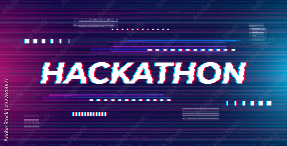 Fototapete hackathon banner illustration. abstract futuristic background with glitch effect in neon colors. scr