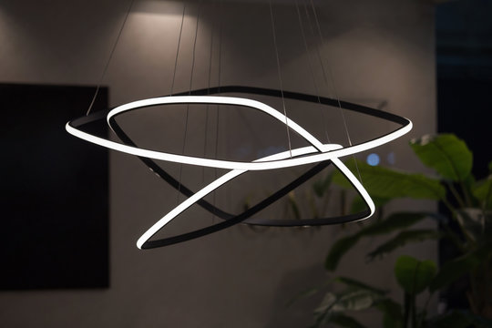 Modern Led Pendant Light Lamp Illuminated, Fashionable Designer Chandelier In The Form Of Curve Rings