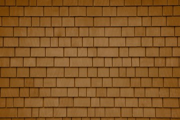 Background of brown wood shingles. Texture wooden roof