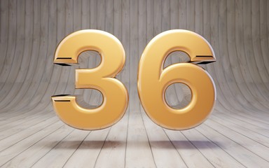 Golden number 36 on wooden floor.