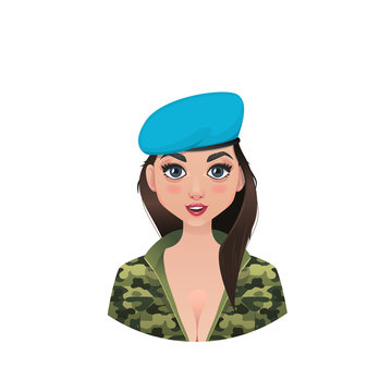 Military Girl In A Blue Beret